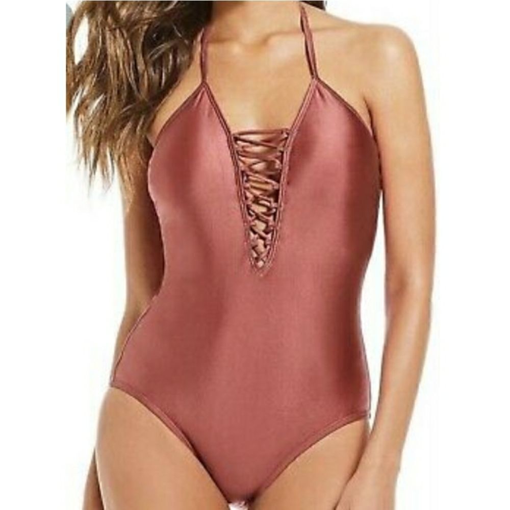 Gianni Bini Fan Fav Lace-Up Romantic One-Piece Swimsuit